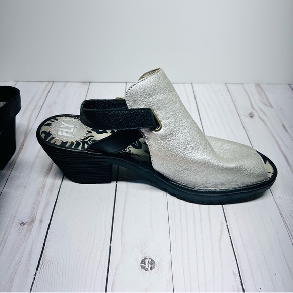 Fly London Wena Silver and Black Slingback Mules Size 41 - Picture 13 of 13